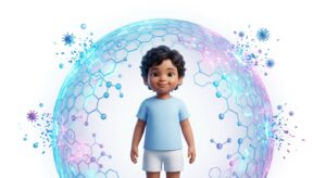 소아 예방접종의 개념을 시각화한 3D 일러스트레이션